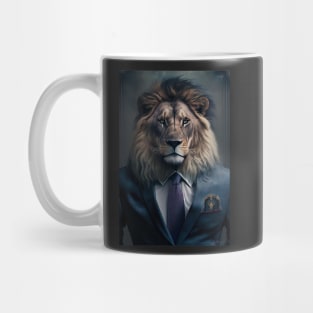 Portrait of a Handsome Lion wearing a suit Mug